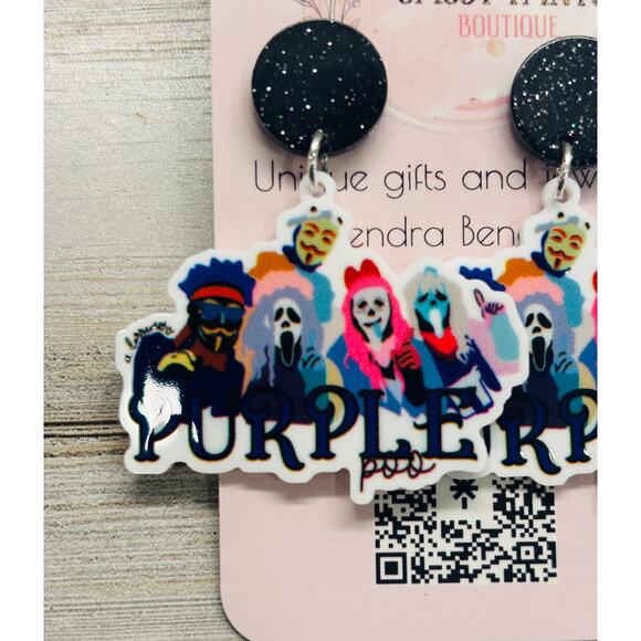 Tarleton State University TSU Texans Purple Poo Earrings NEW - Picture 2 of 2